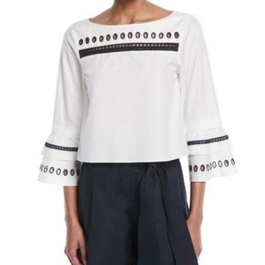 Tanya Taylor White and Dark Navy Blouse